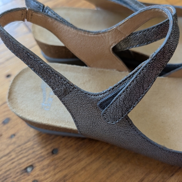 Dansko Marcy Metallic Gray Peep-Toe Sandals - Picture 4 of 9